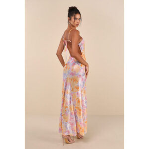 Lulus Distinctly Flirtatious Multi Floral Sheer Backless Maxi Dress White